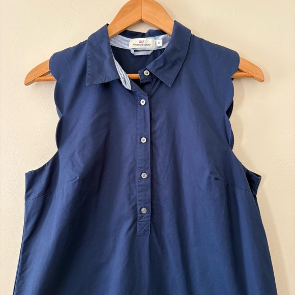 Vineyard Vines Navy Sleeveless Scalloped Edge Shift Dress 100% Cotton Size 10 - Picture 2 of 8